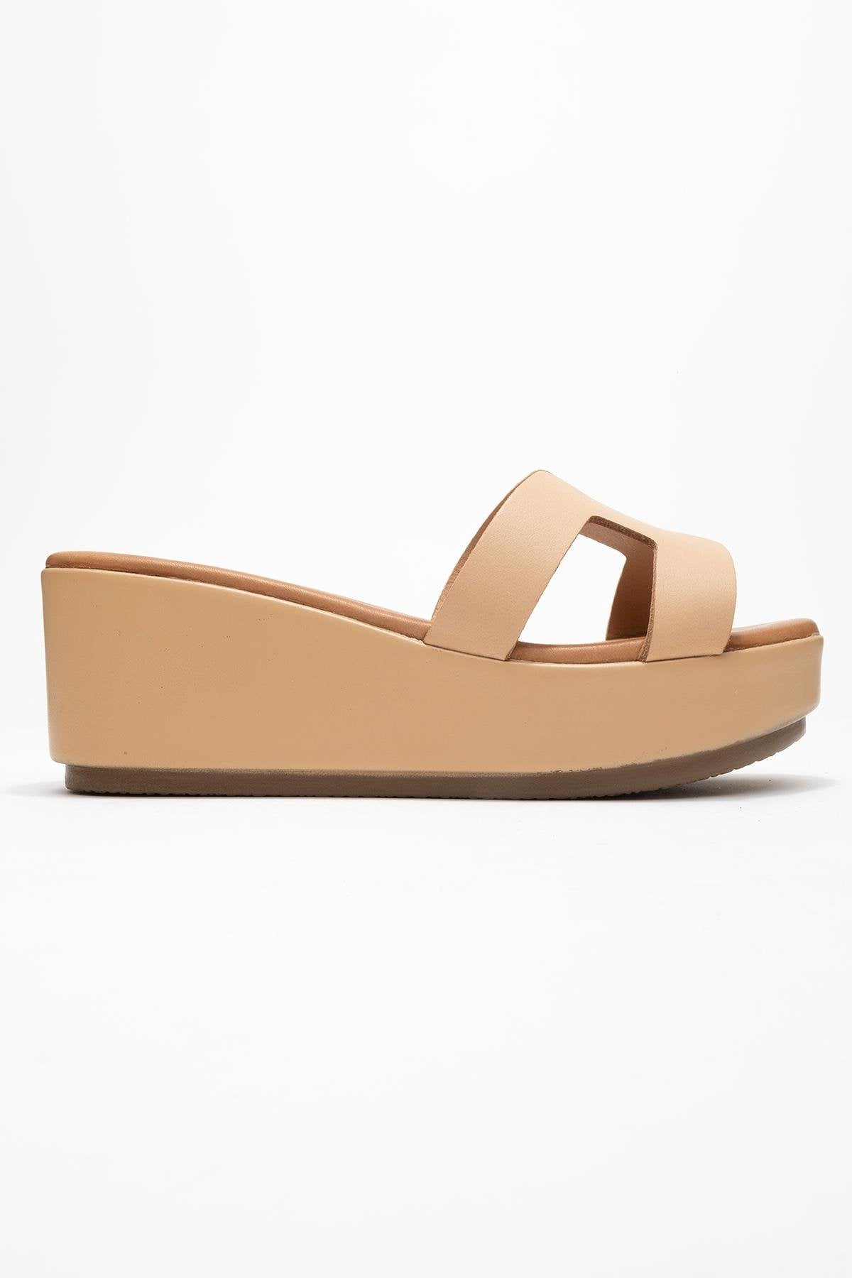 Lia Dark Beige Leather Platform Slide (Women)