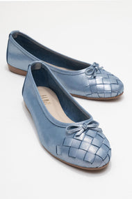 03 - Metallic Blue Genuine Leather Ballet Flat (Women)