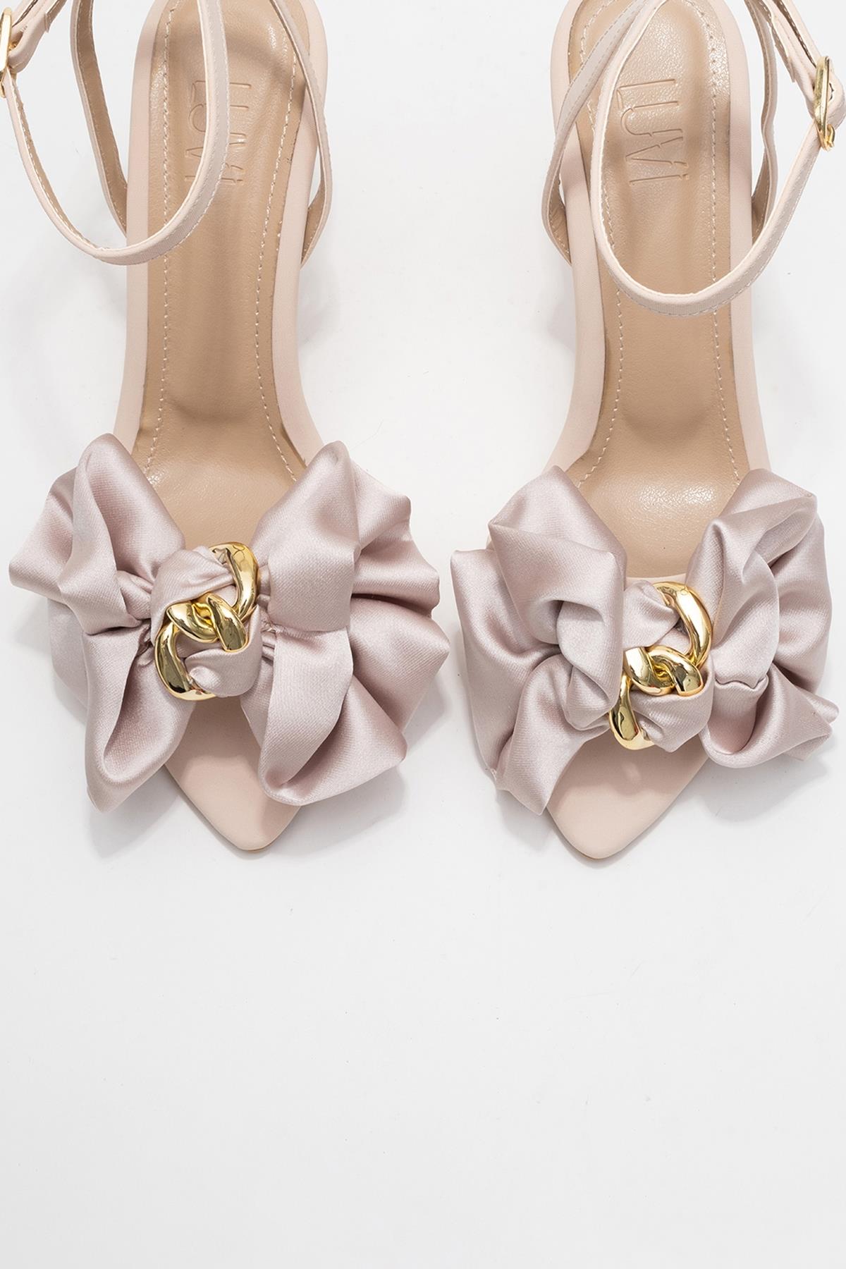 Lucy - Beige Satin Bow Stiletto Pump (Women)