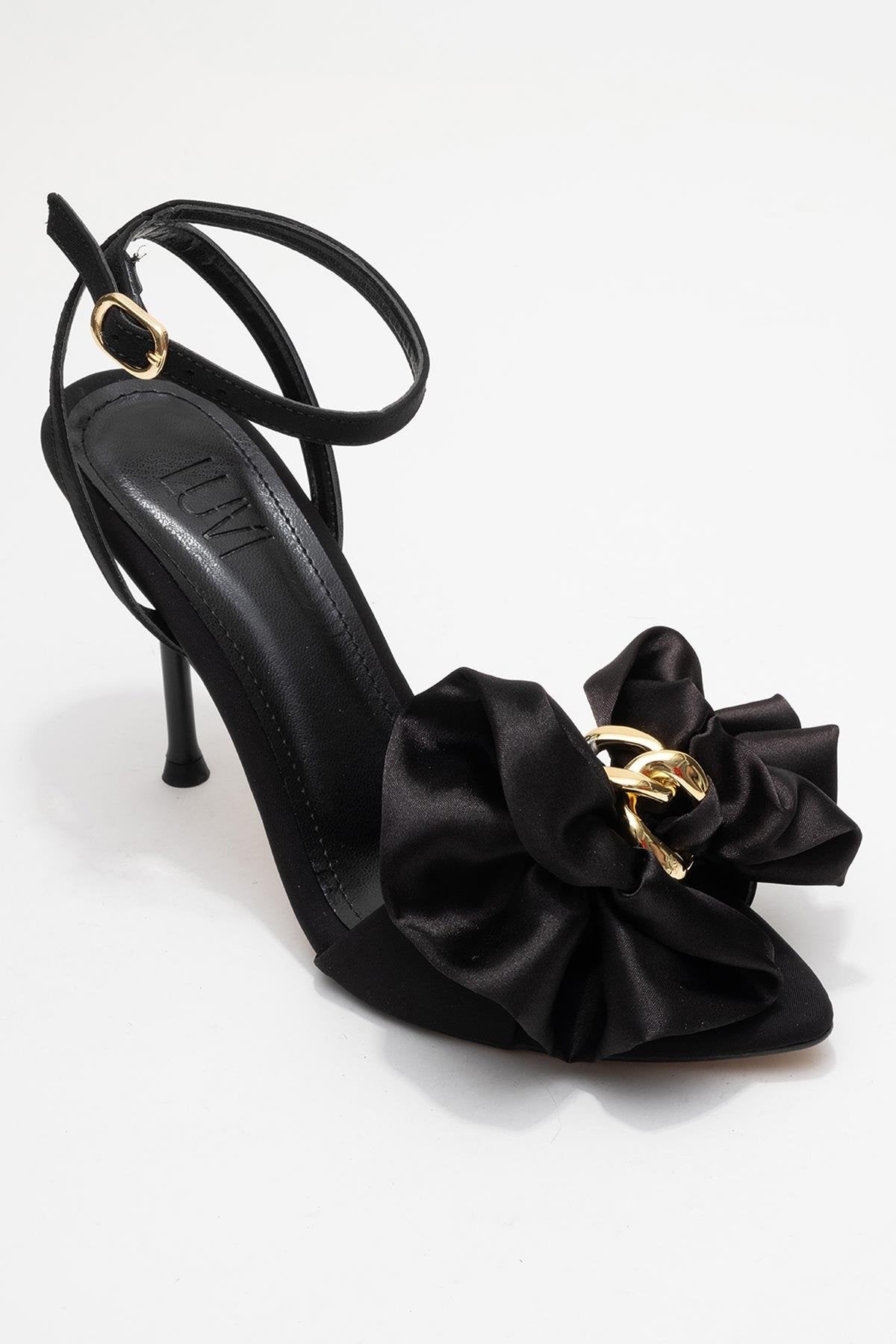 Lucy - Black Satin Bow Open-Toe Stiletto (Women)