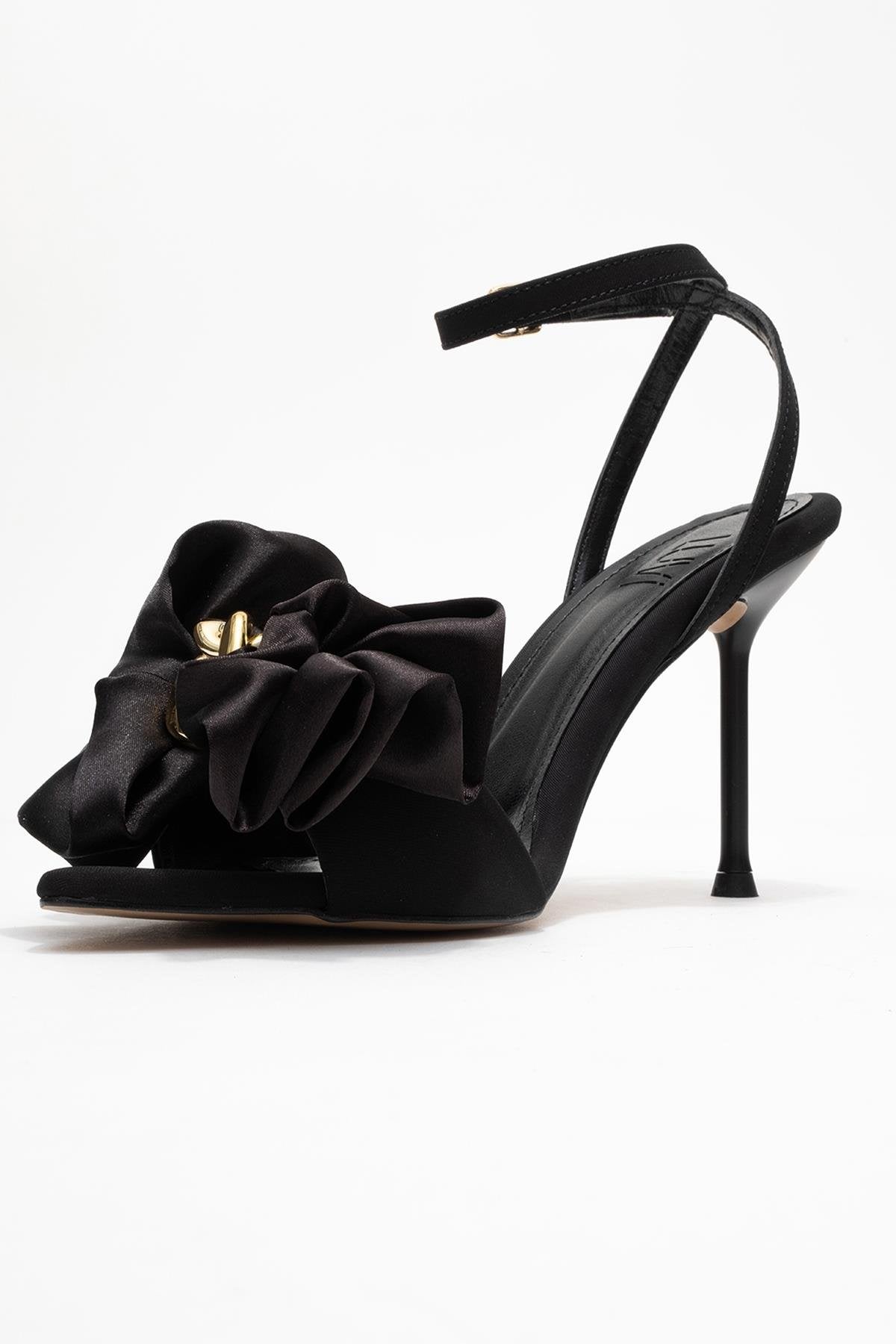 Lucy - Black Satin Bow Open-Toe Stiletto (Women)