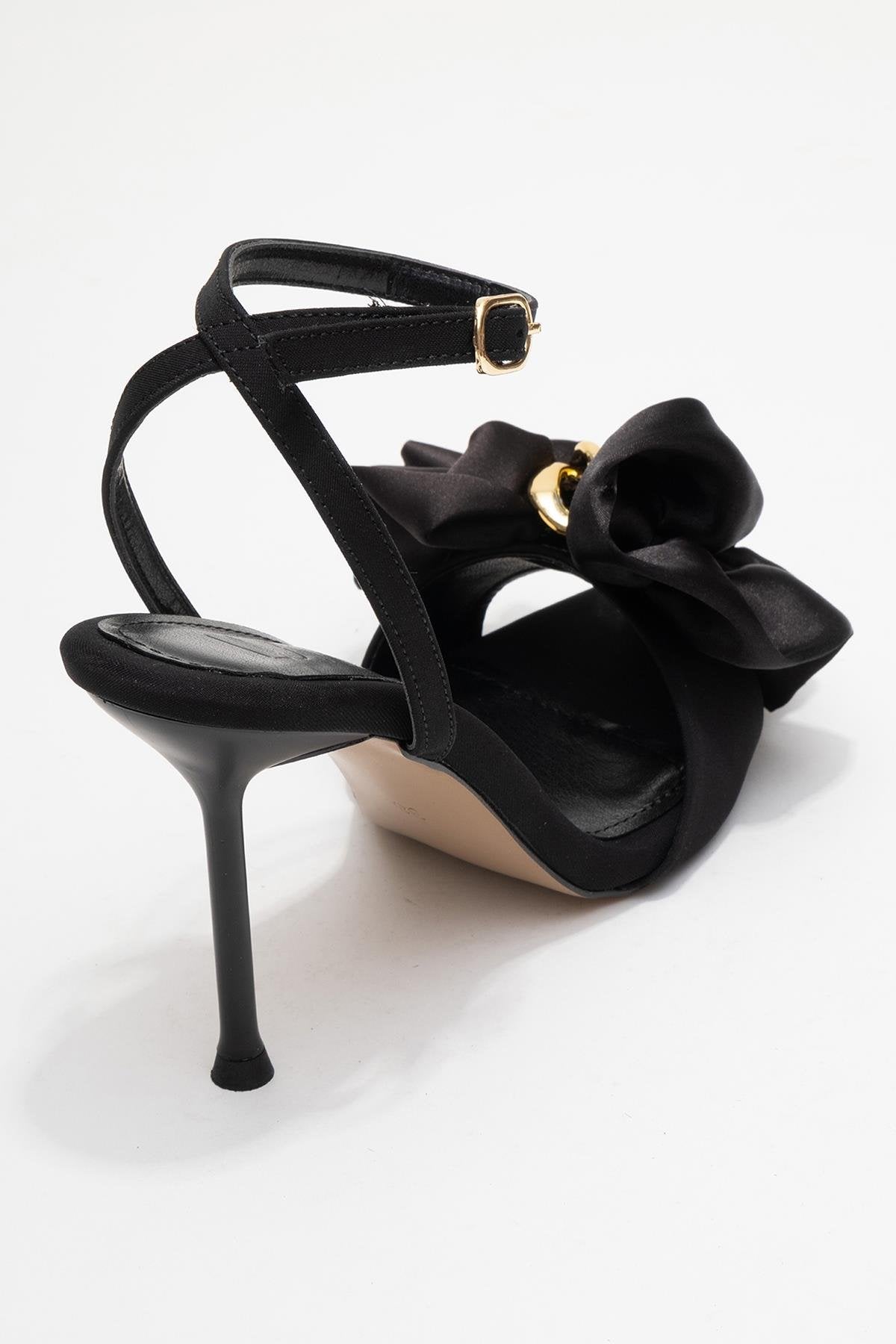Lucy - Black Satin Bow Open-Toe Stiletto (Women)