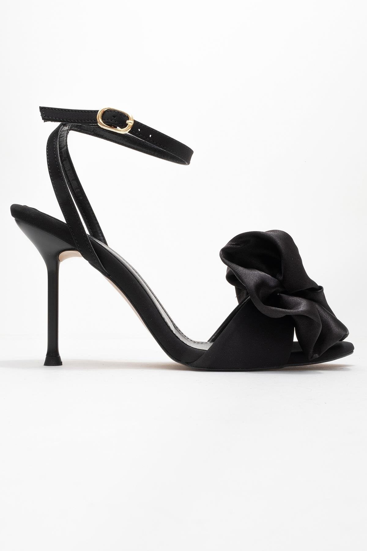 Lucy - Black Satin Bow Open-Toe Stiletto (Women)