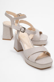 Lisbon - Gold Glitter Cross-Strap Platform Heel (Women)