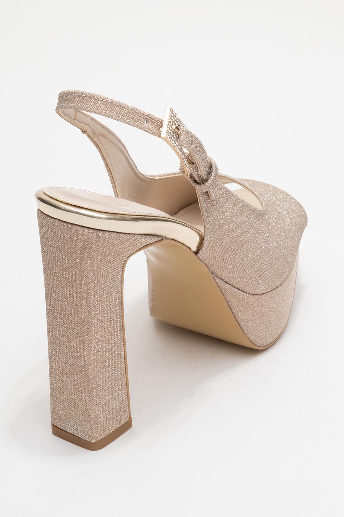 Glora - Gold Glitter Platform Heel Evening Shoe (Women)