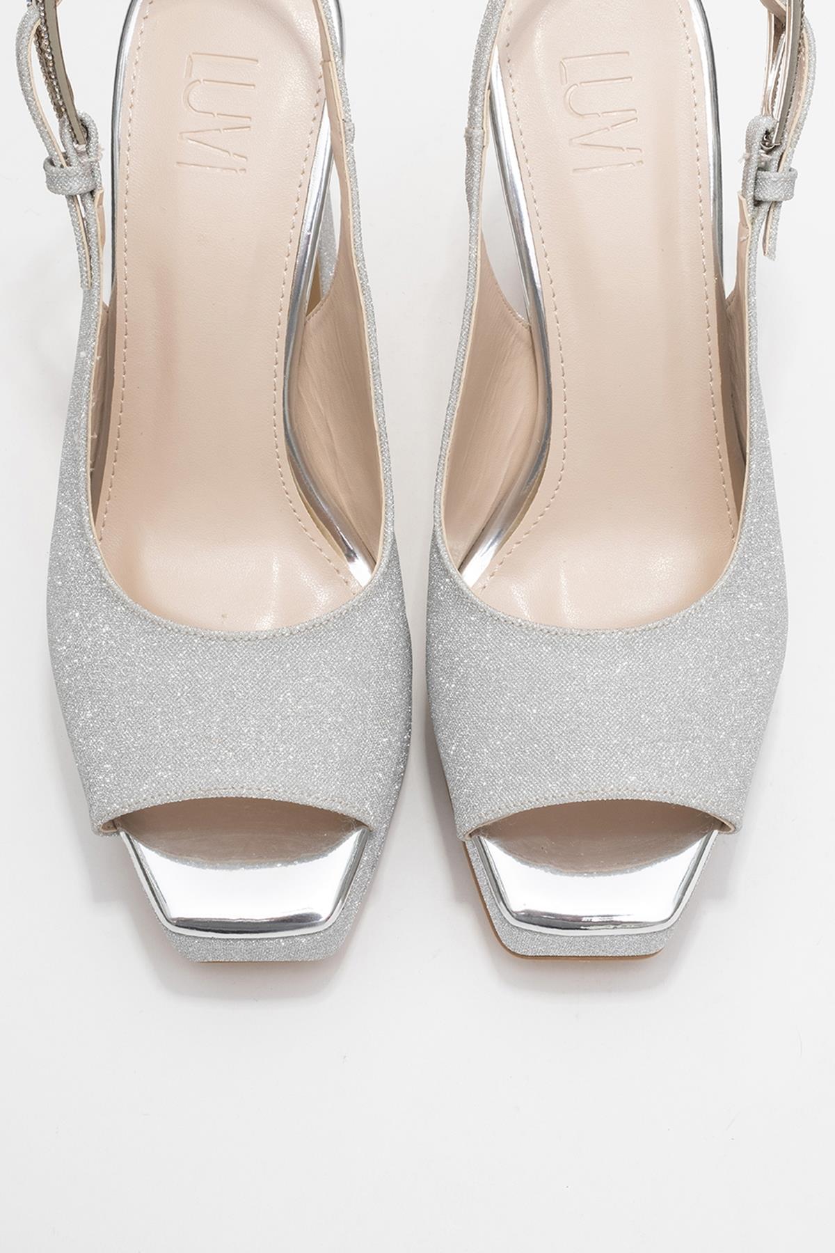 Glora - Silver Glitter Platform Heel Evening Shoe (Women)