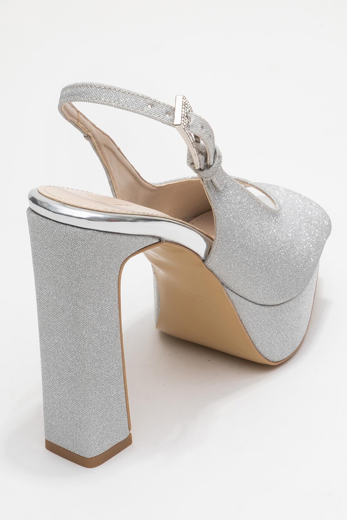 Glora - Silver Glitter Platform Heel Evening Shoe (Women)