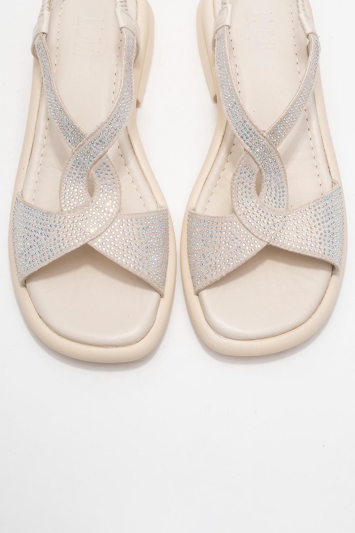 Sieglinde Light Beige Embellished Leather Sandal (Women)