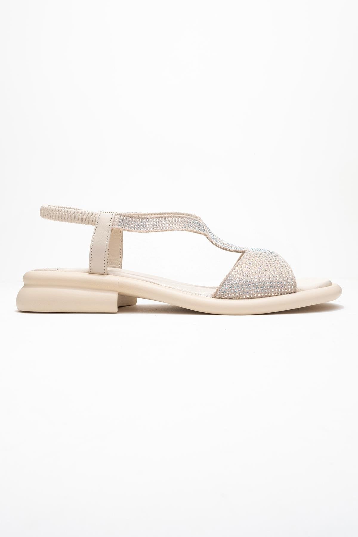 Sieglinde Light Beige Embellished Leather Sandal (Women)