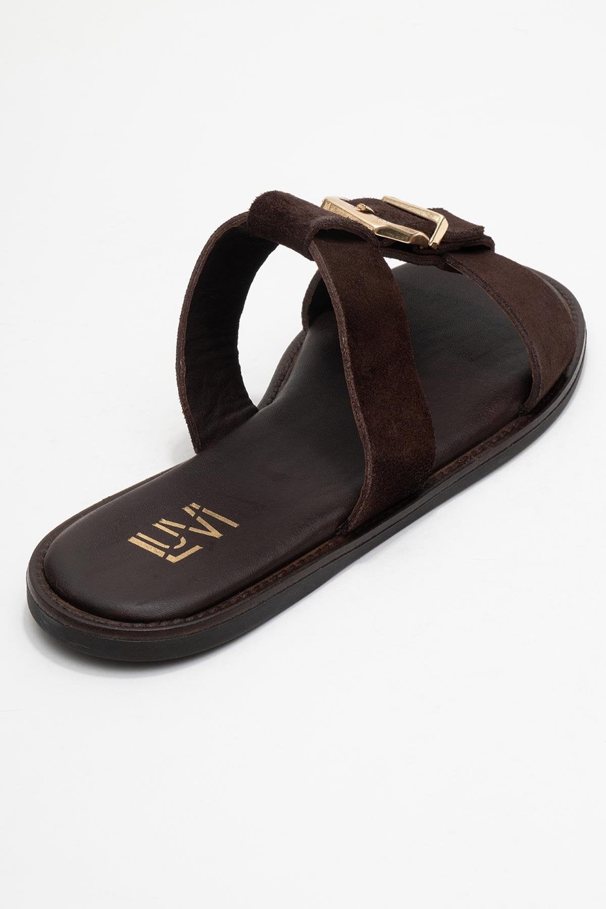 Sveta - Brown Suede Genuine Leather Buckle Slide (Women)