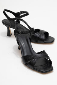 Melin - Black Patterned Cross-Band High Heel (Women)