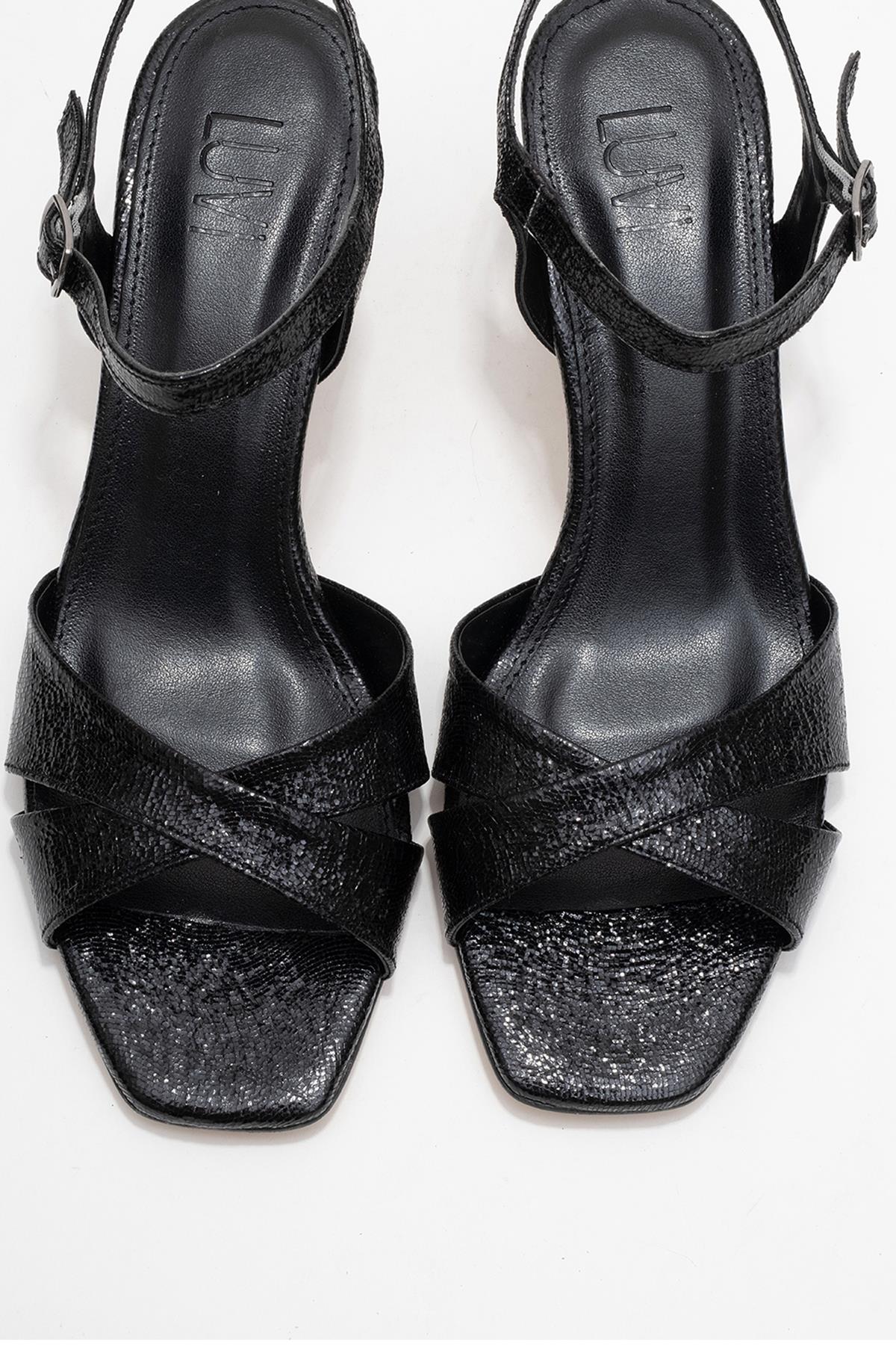 Melin - Black Patterned Cross-Band High Heel (Women)