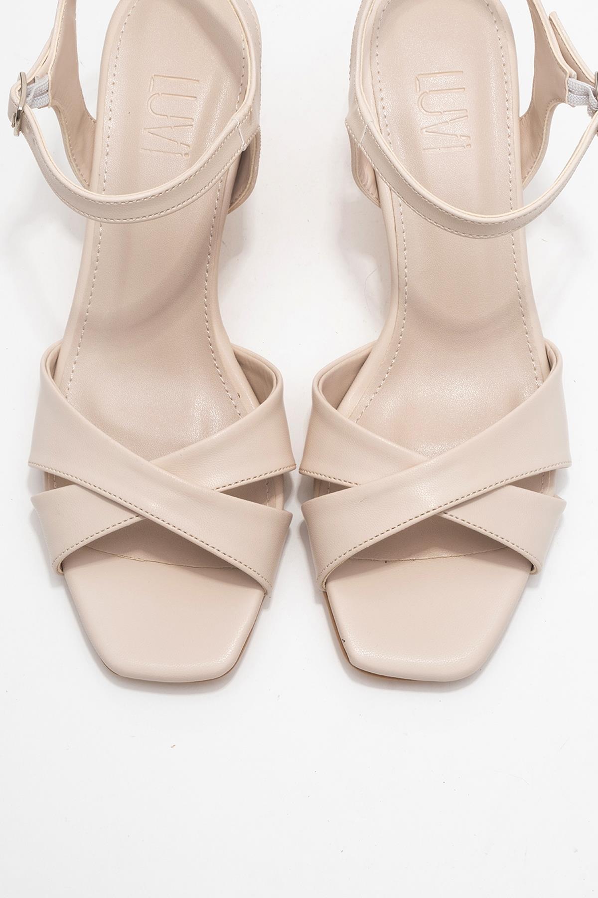 Melin - Beige Cross-Strap Stiletto Heel (Women)