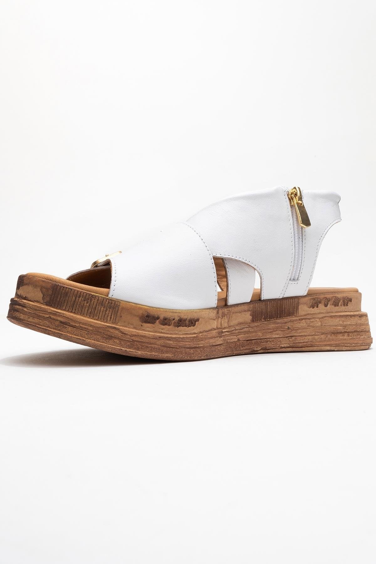 Levine White Leather Buckled Side-Zip Sandal (Women)