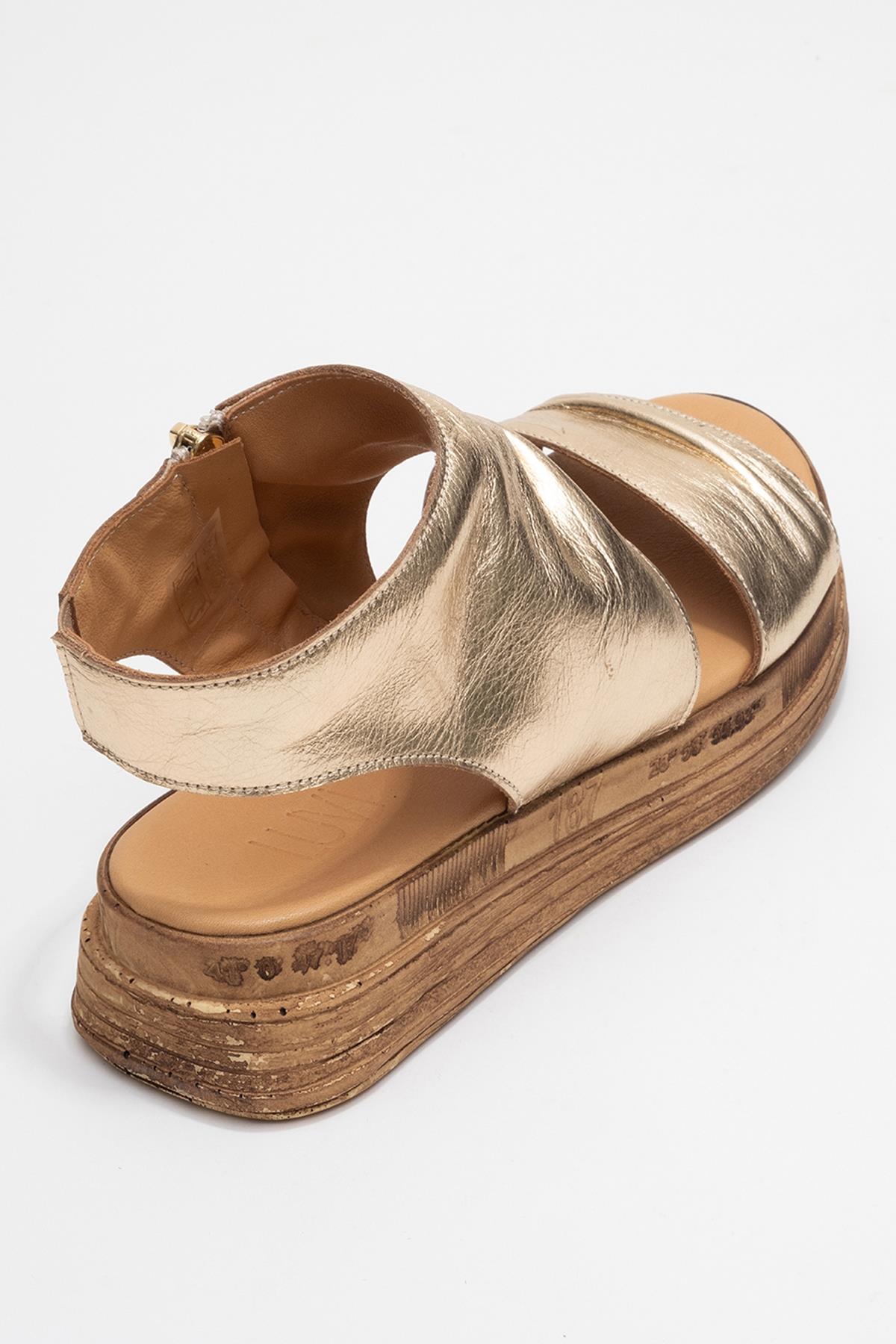 Lunas Gold Leather Side‑Zip Flat Heel Sandal (Women)