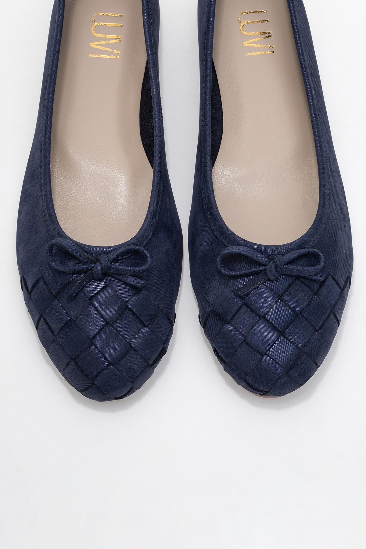 03 - Navy Glitter Genuine Leather Ballet Flat (Women)