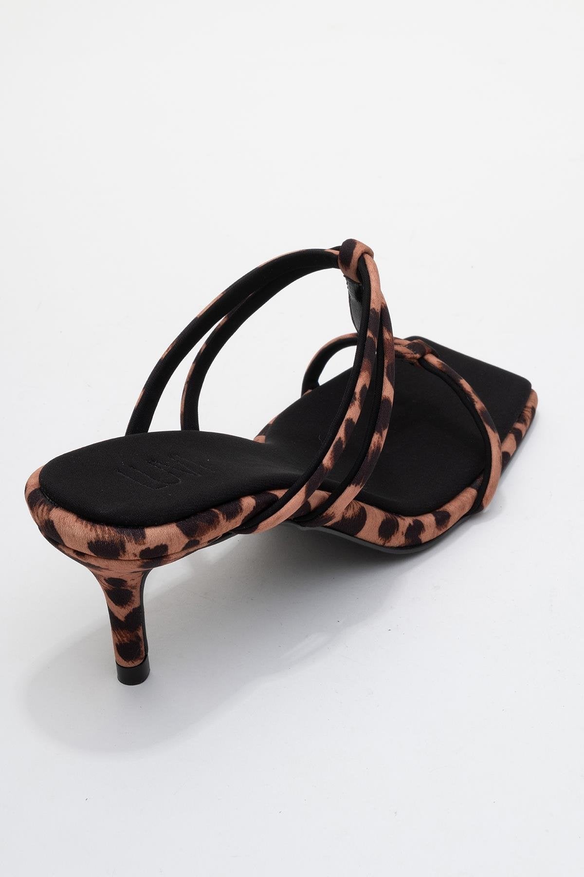 Mocha - Black/Yellow Printed Square-Toe Thin-Strap Heeled Mule (Women)