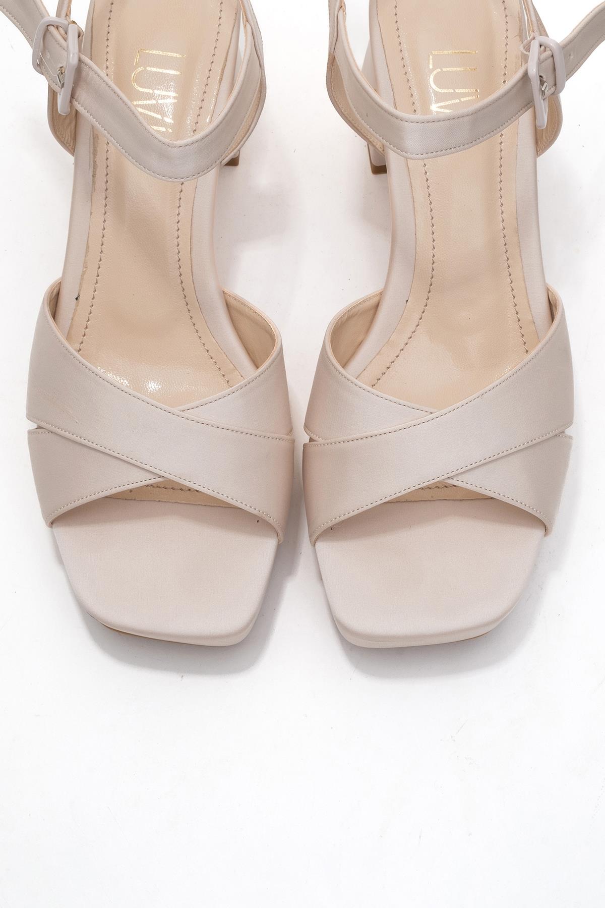 Lisbon - Beige Satin Cross-Strap Platform Heel Shoe (Women)