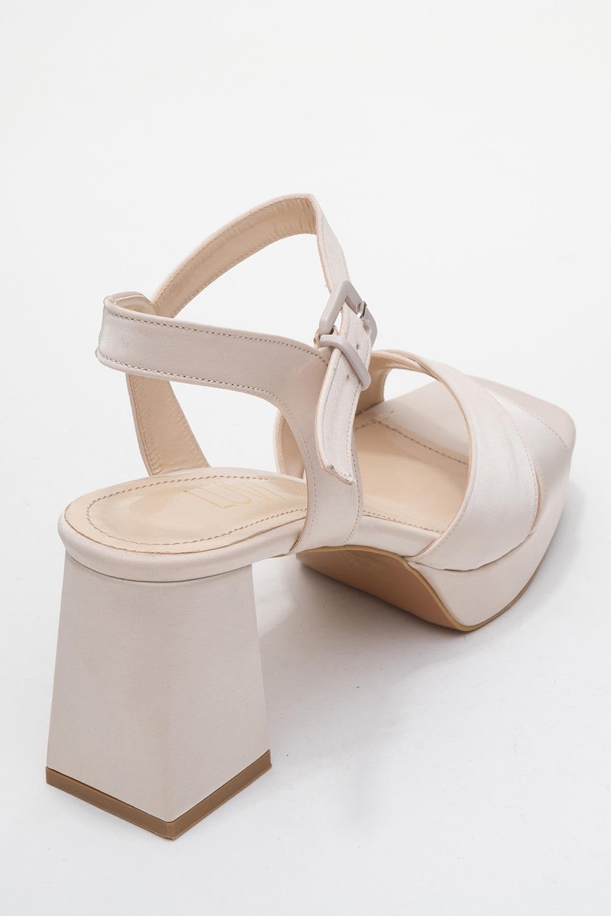 Lisbon - Beige Satin Cross-Strap Platform Heel Shoe (Women)