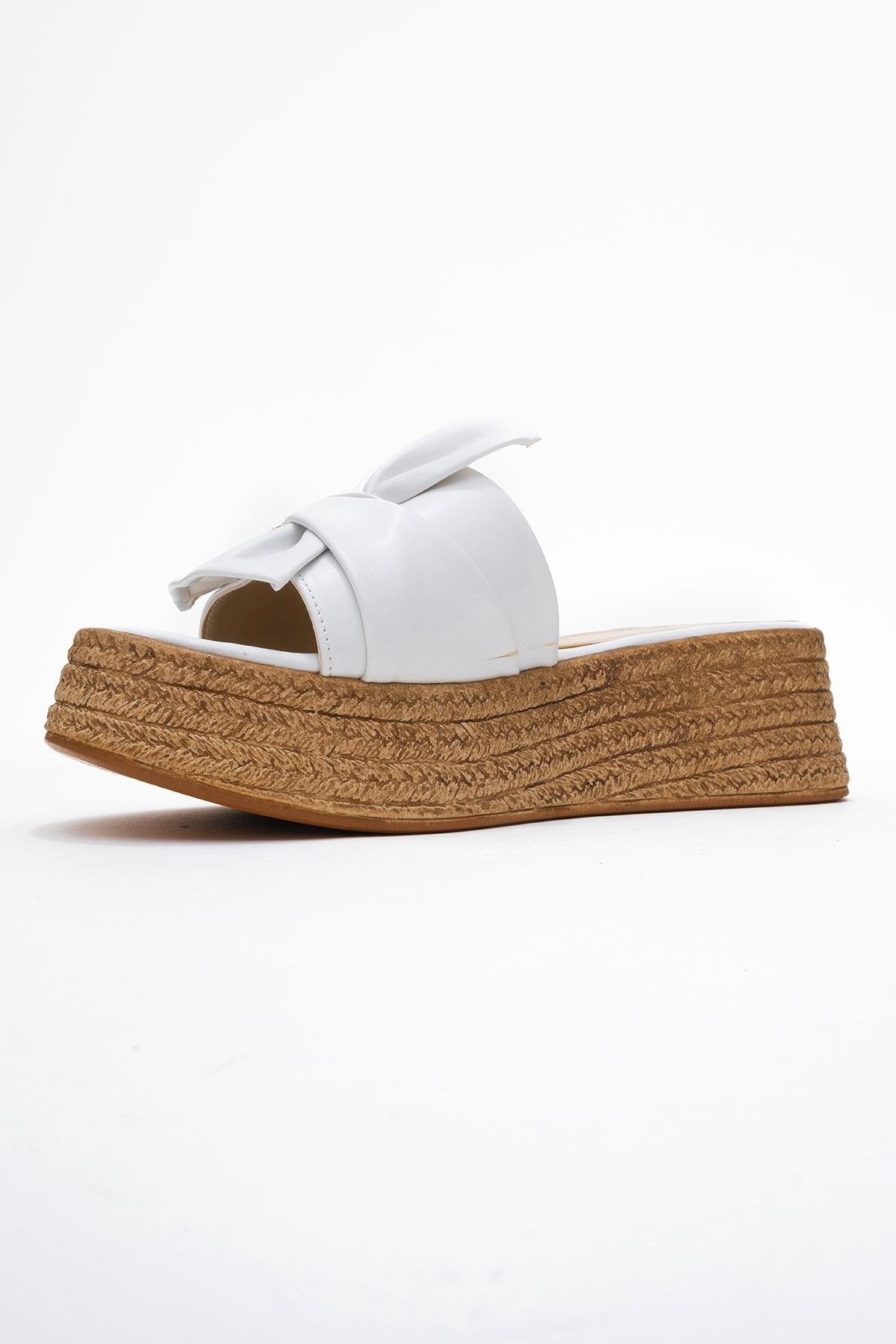 Shara White Bow & Bee Buckle Platform Sandal (Women)