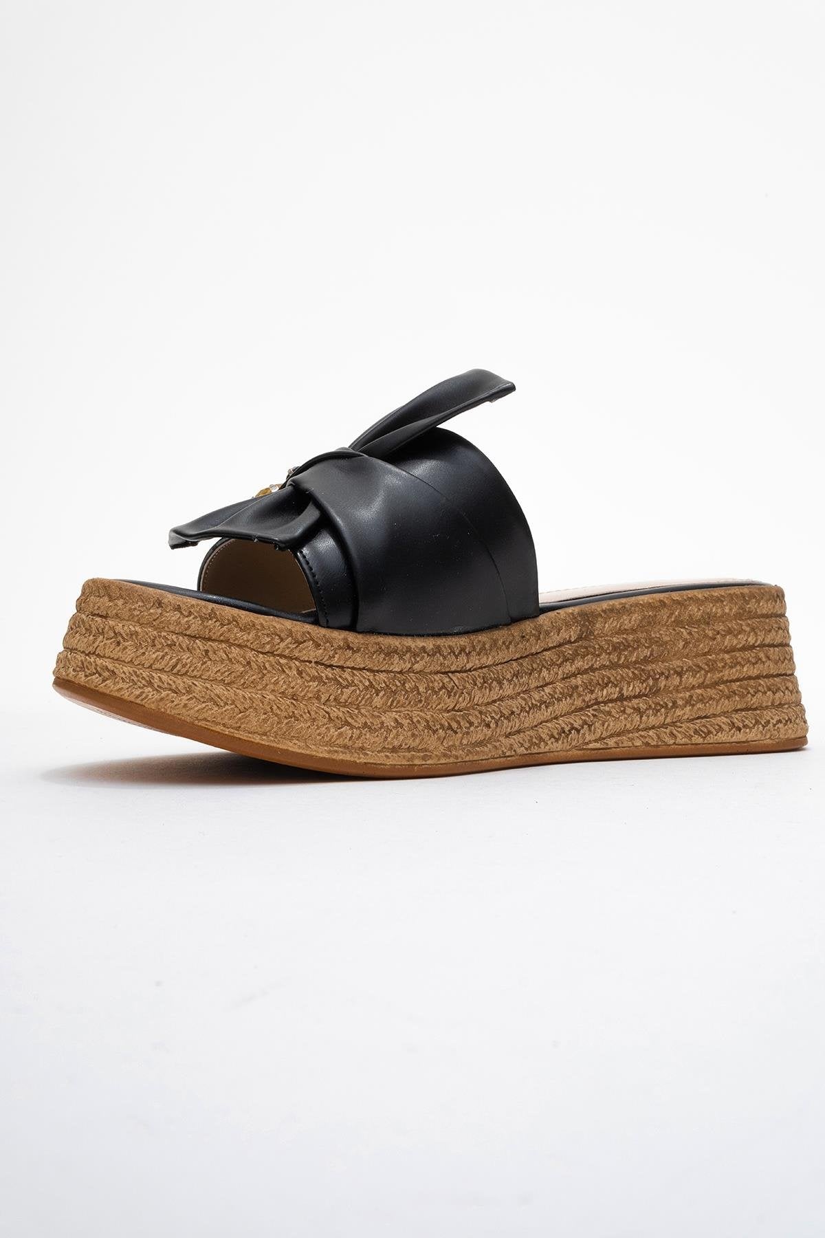 Shara Black Bow & Bee Buckle Platform Sandal (Women)