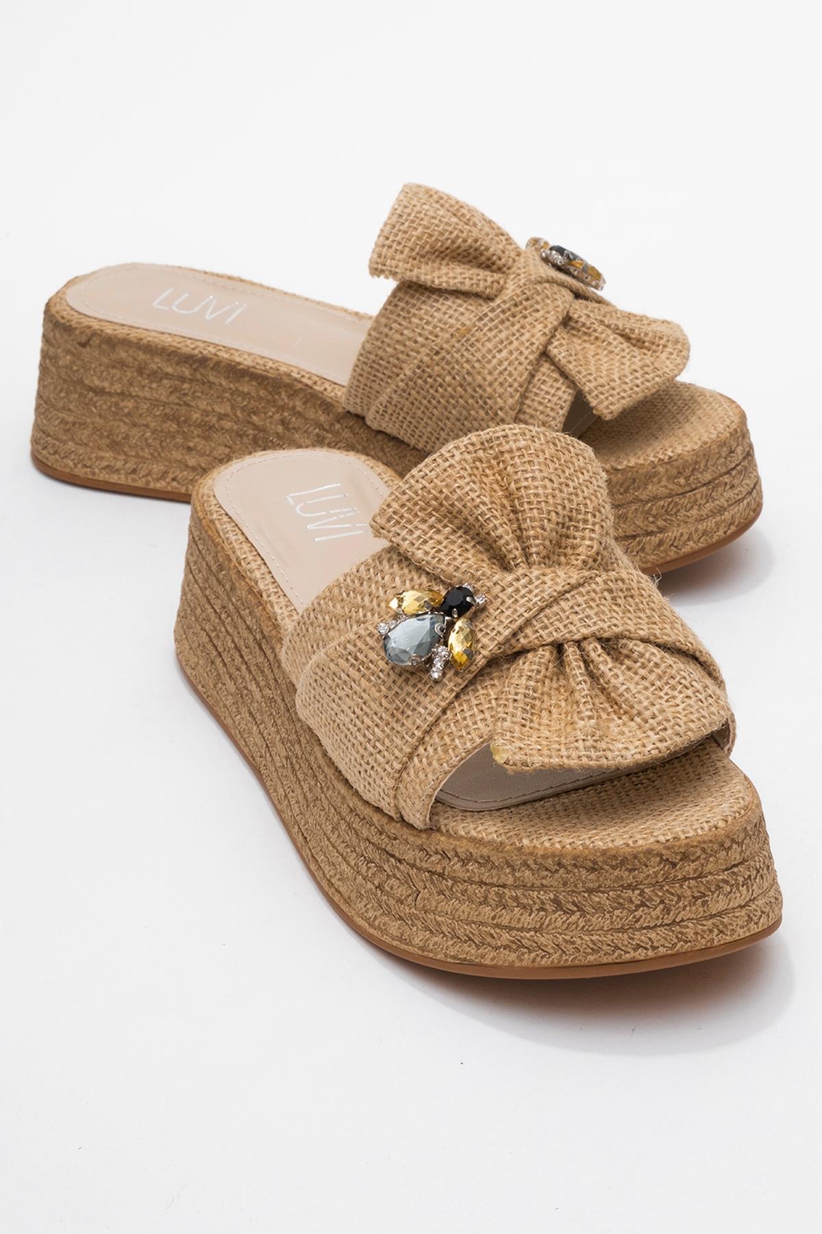 Shara Beige Braided Bow & Bee Buckle Platform Sandal (Women)