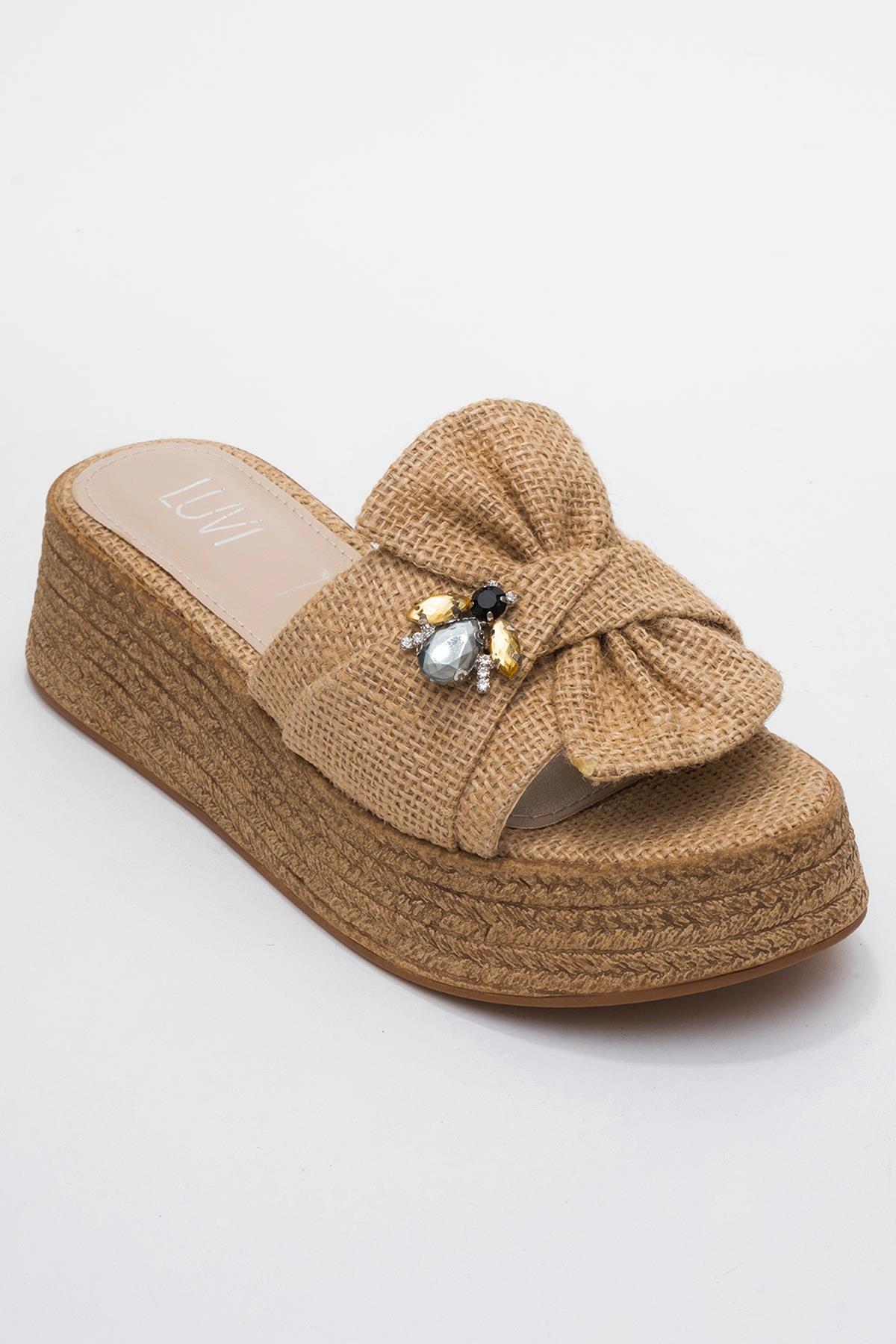 Shara Beige Braided Bow & Bee Buckle Platform Sandal (Women)