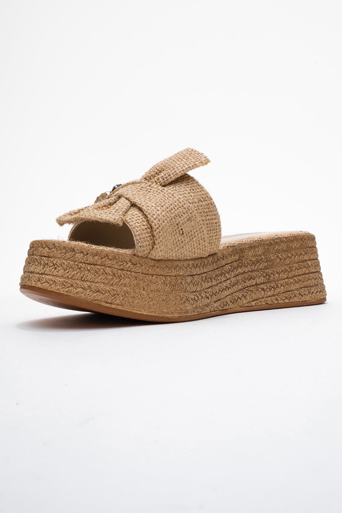 Shara Beige Braided Bow & Bee Buckle Platform Sandal (Women)