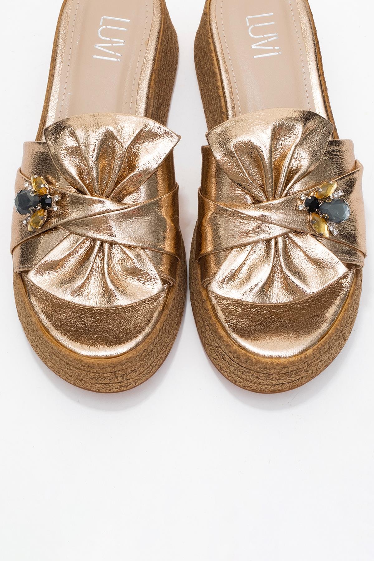Shara Gold Bow & Bee Buckle Platform Sandal (Women)