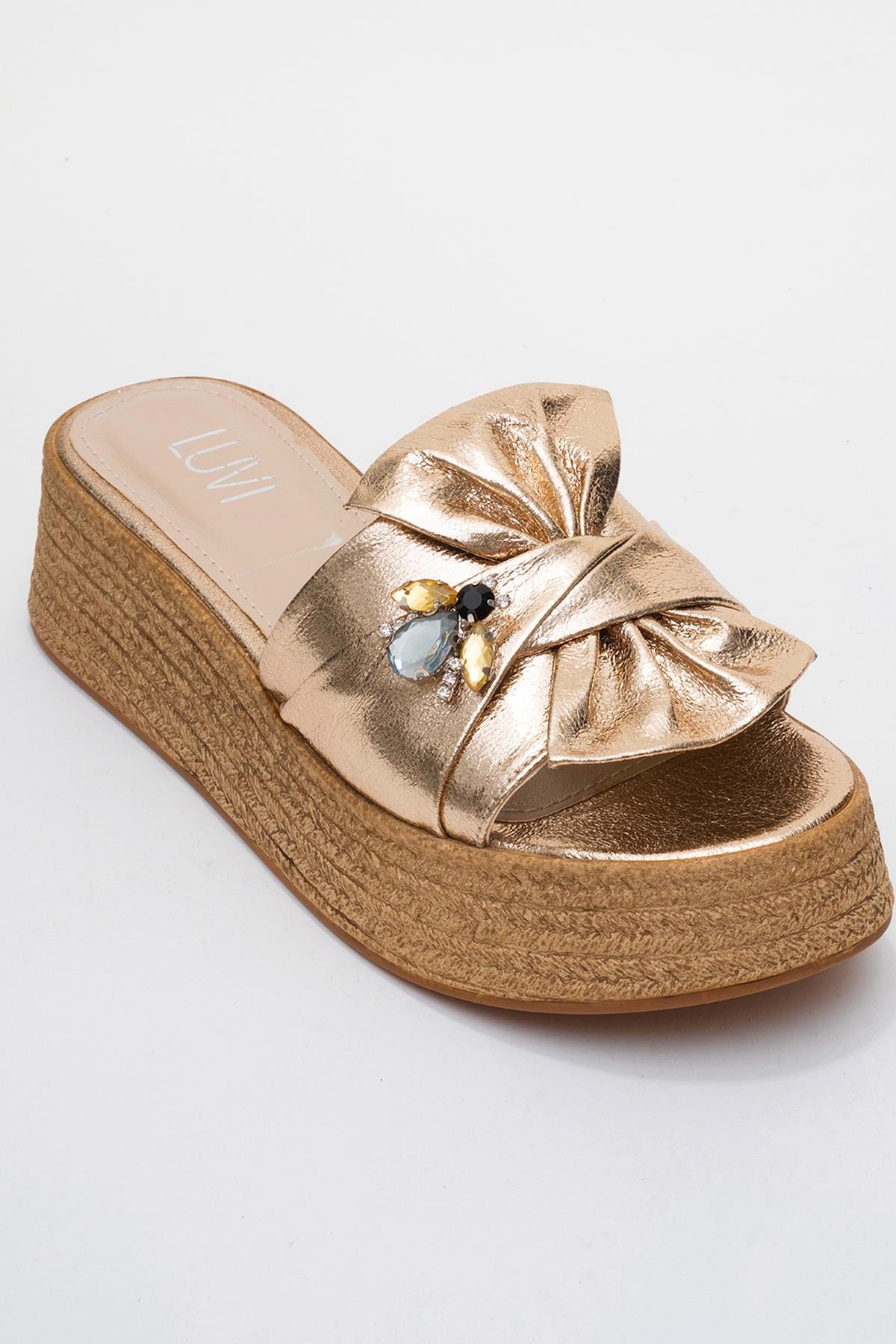 Shara Gold Bow & Bee Buckle Platform Sandal (Women)