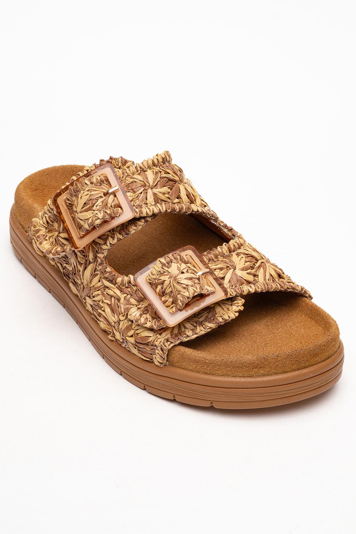 Milana Cognac Brown Leather Double‑Strap Slide (Women)