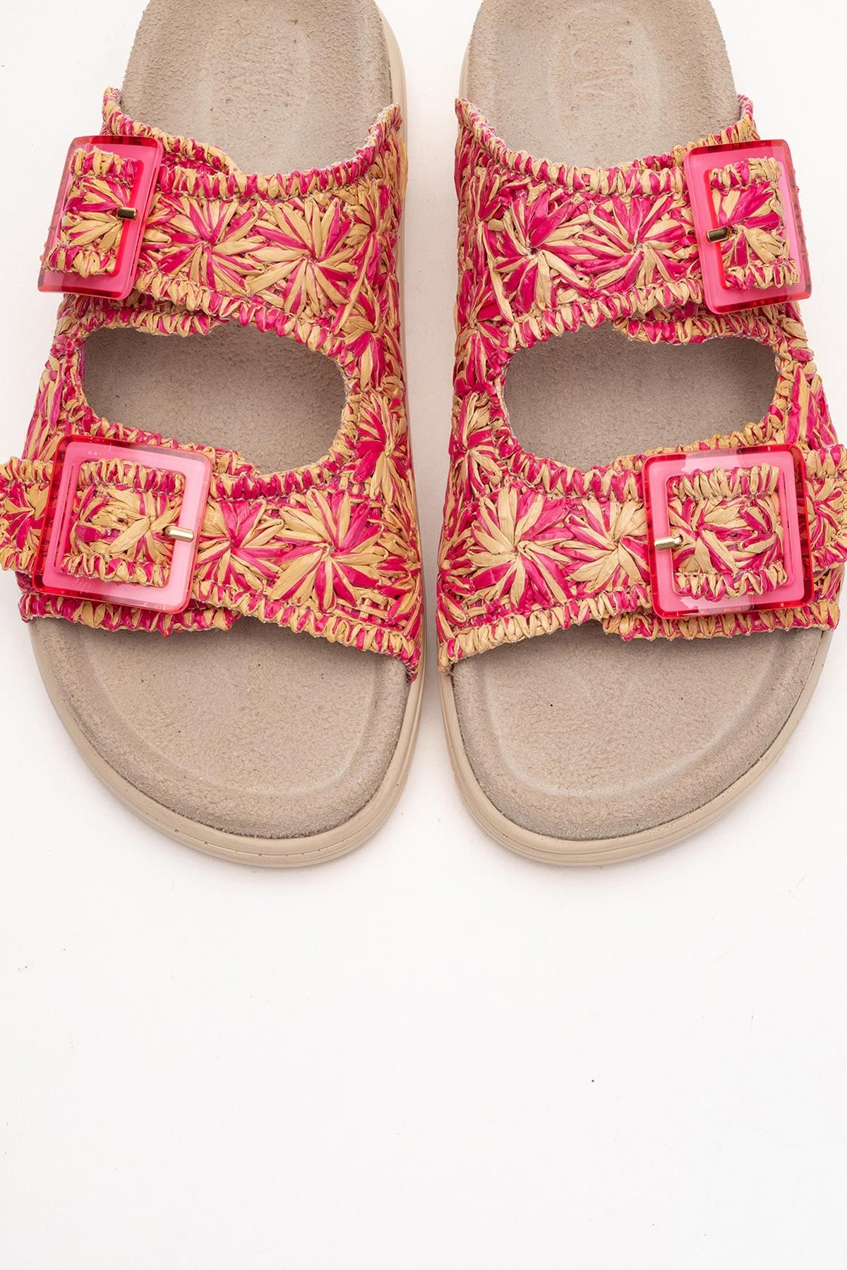 Milana Pink Leather Double‑Strap Slide (Women)