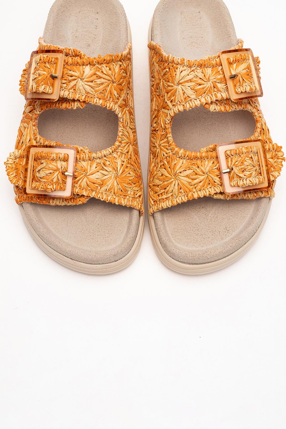 Milana Orange Leather Double‑Strap Slide (Women)