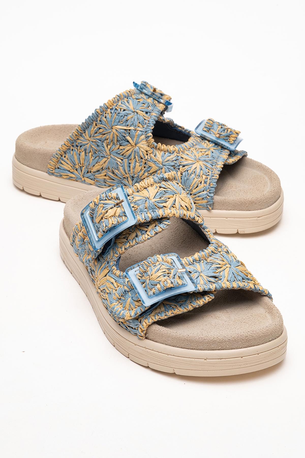 Milana Blue Leather Double‑Strap Slide (Women)