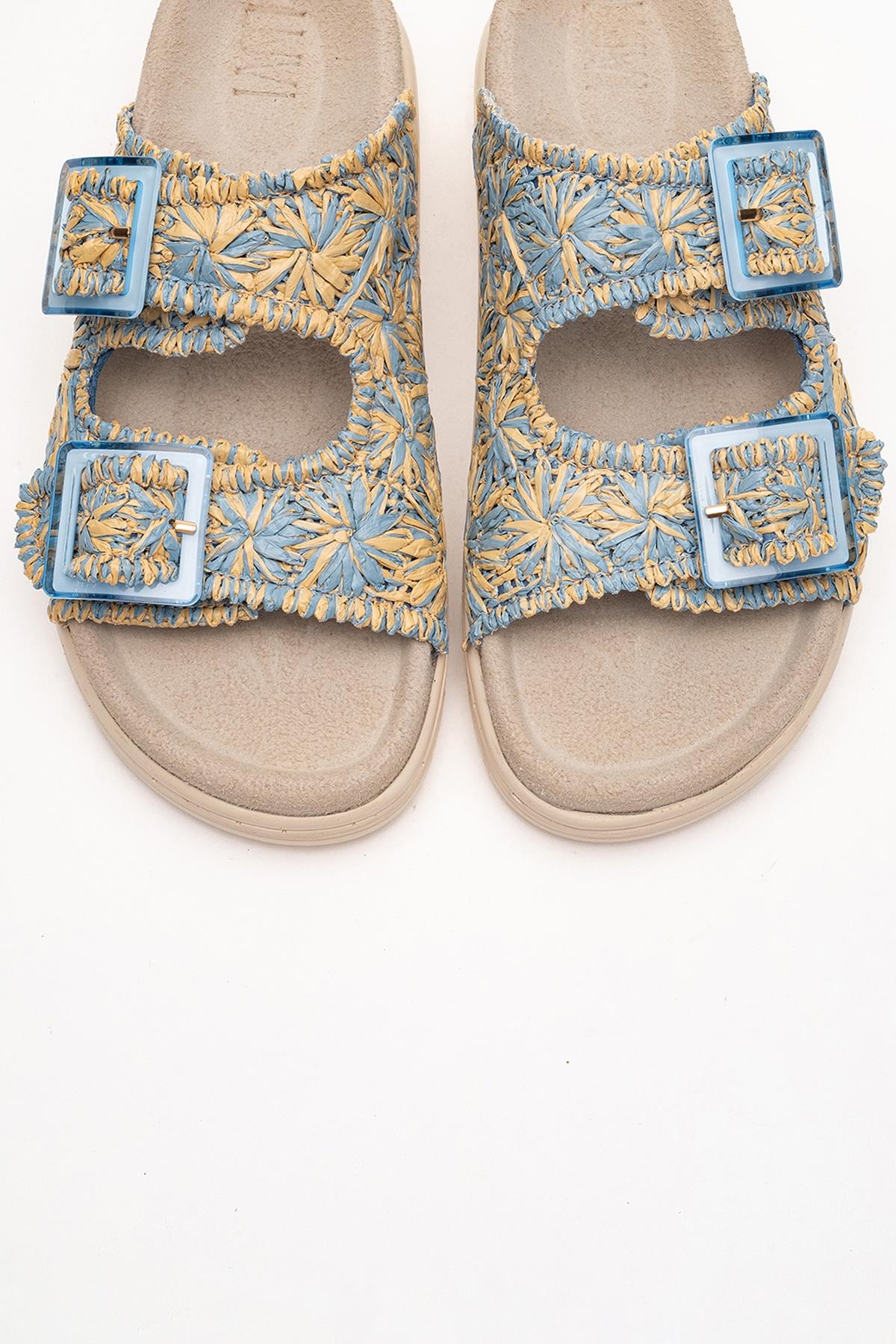 Milana Blue Leather Double‑Strap Slide (Women)