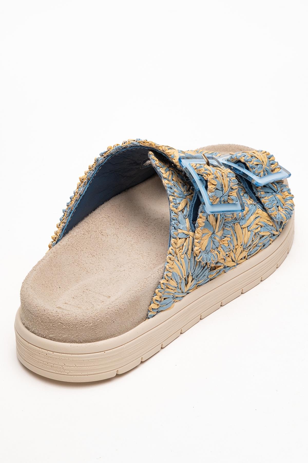 Milana Blue Leather Double‑Strap Slide (Women)