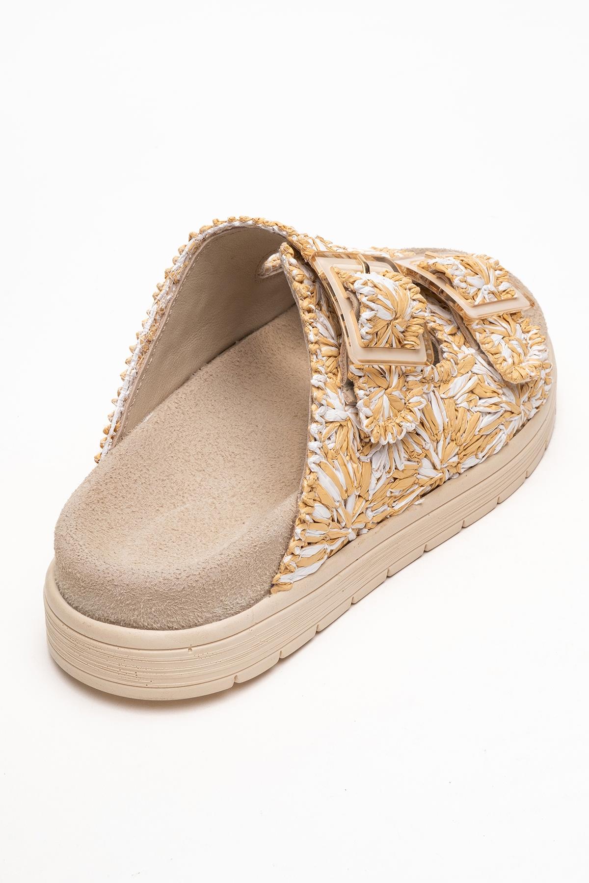 Milana Beige Leather Double‑Strap Slide (Women)