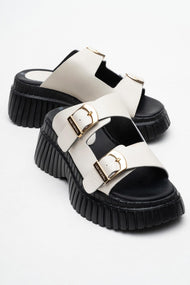 Joanes - Ecru Genuine Leather Double-Strap Wedge Sandal (Women)