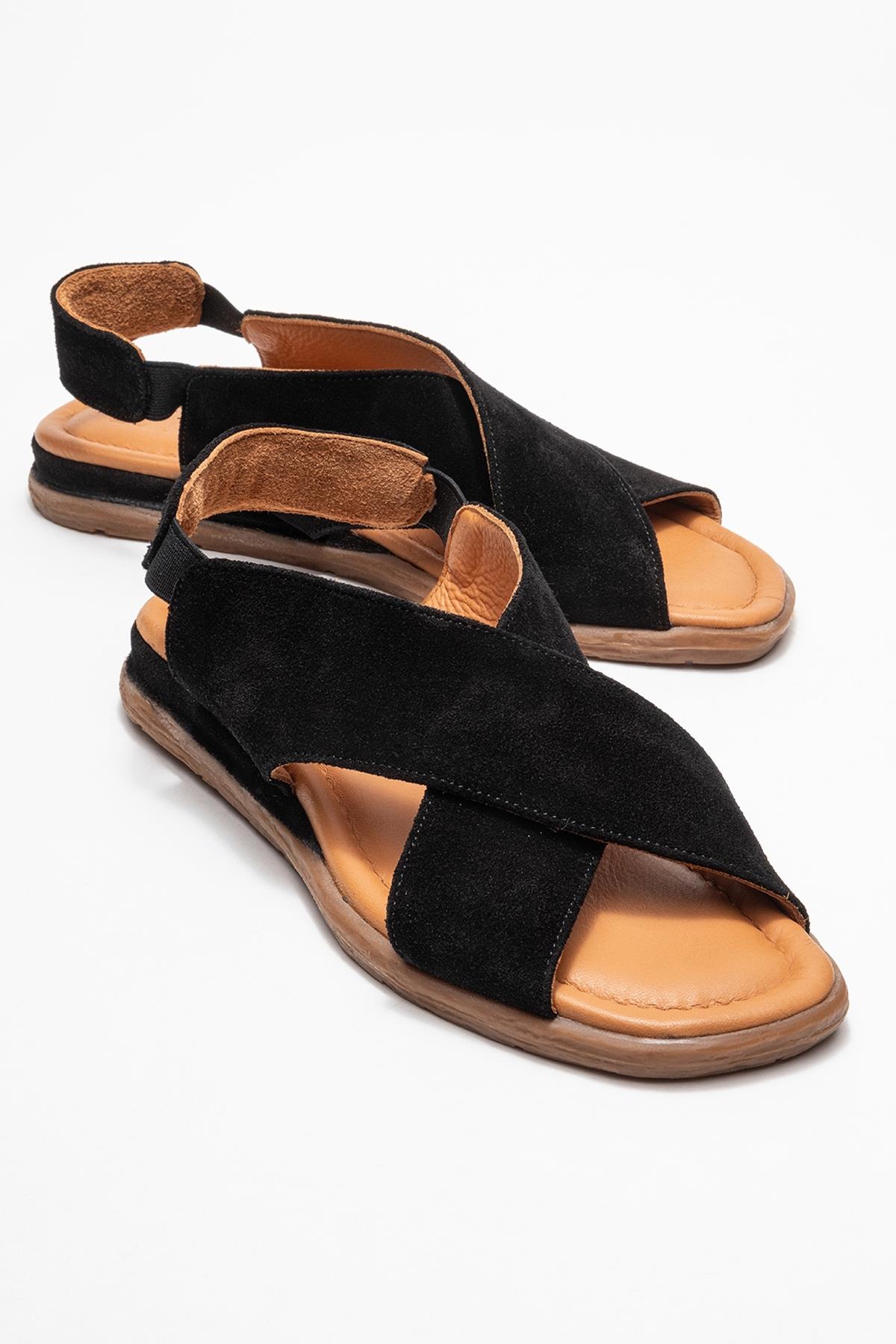 706 - Black Suede Genuine Leather Sandal (Women)