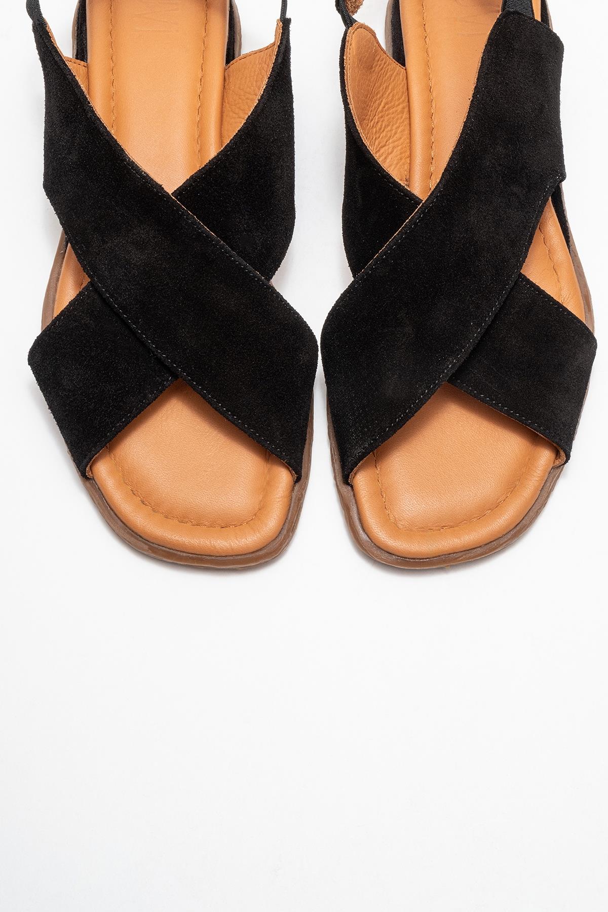 706 - Black Suede Genuine Leather Sandal (Women)
