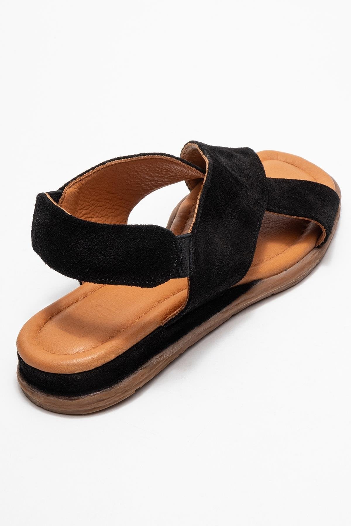 706 - Black Suede Genuine Leather Sandal (Women)