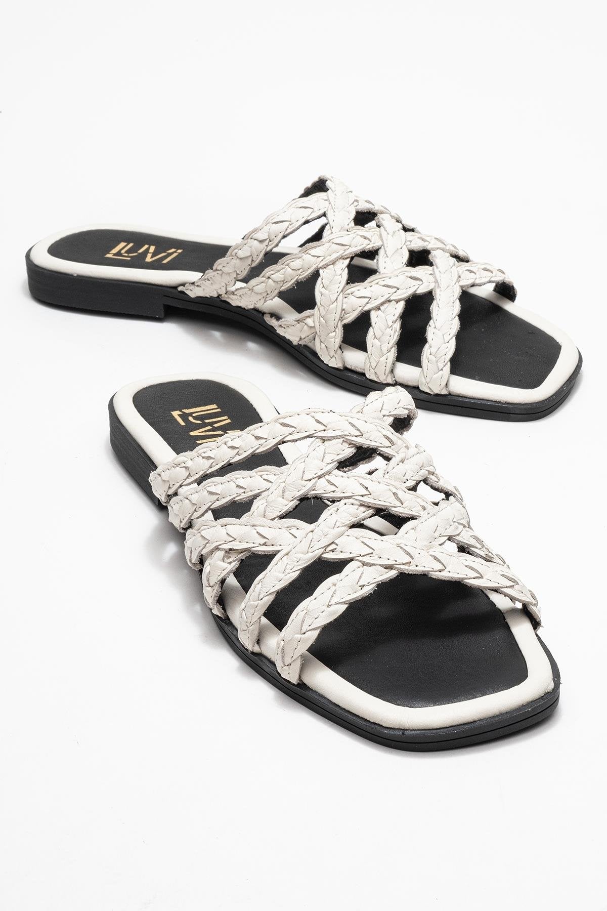 Alisha Light Beige Leather Slide Sandal (Women)