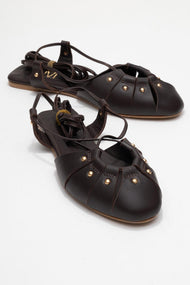 Daria - Brown Genuine Leather Ankle Lace-Up Sandal (Women)
