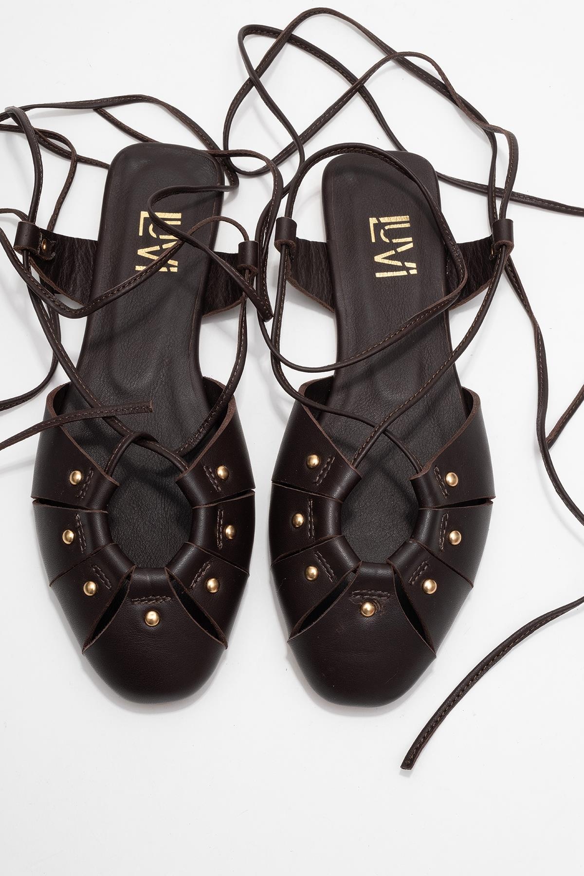 Daria - Brown Genuine Leather Ankle Lace-Up Sandal (Women)