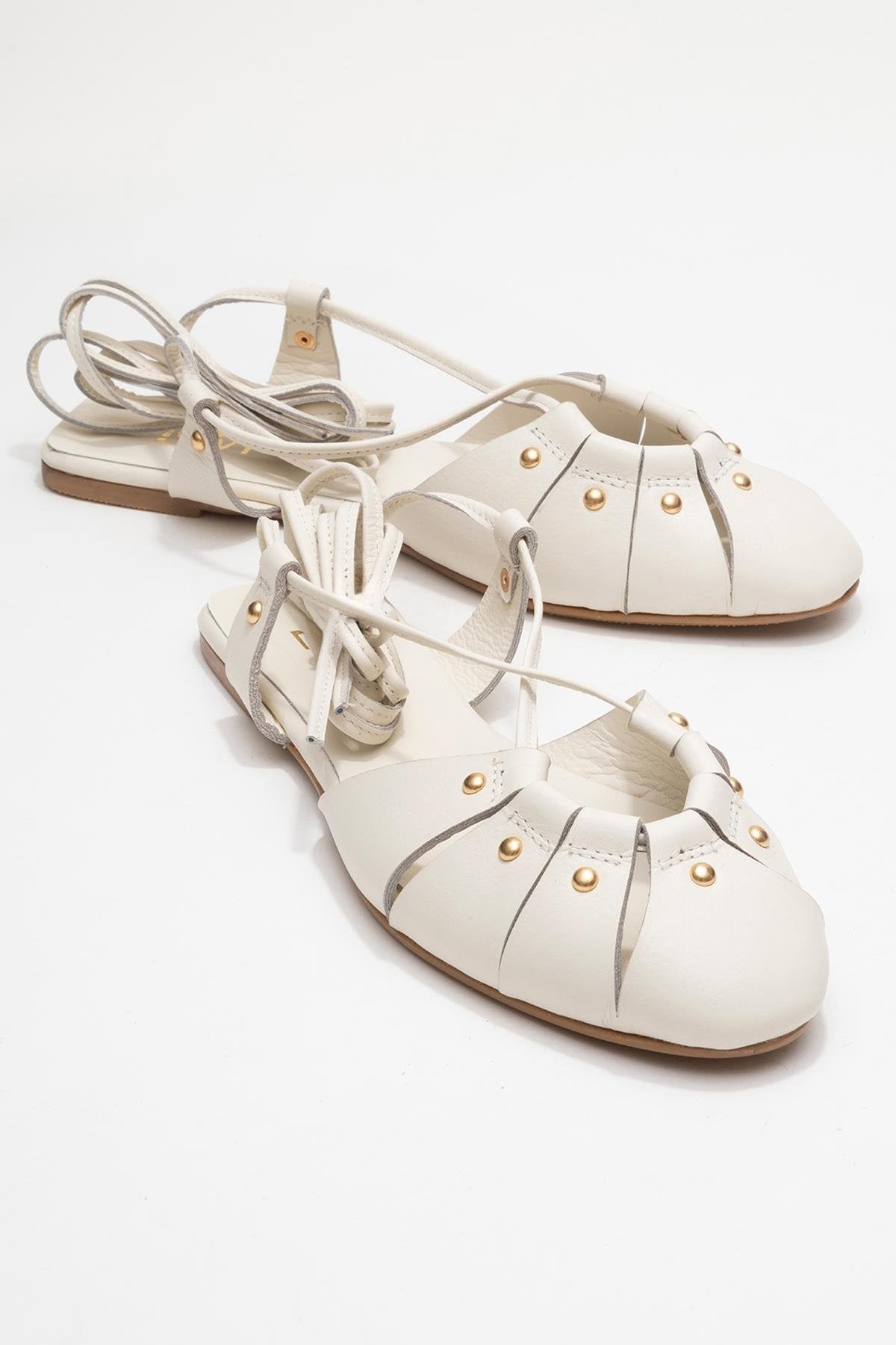 Daria - Off-White Genuine Leather Ankle Lace-Up Sandal (Women)