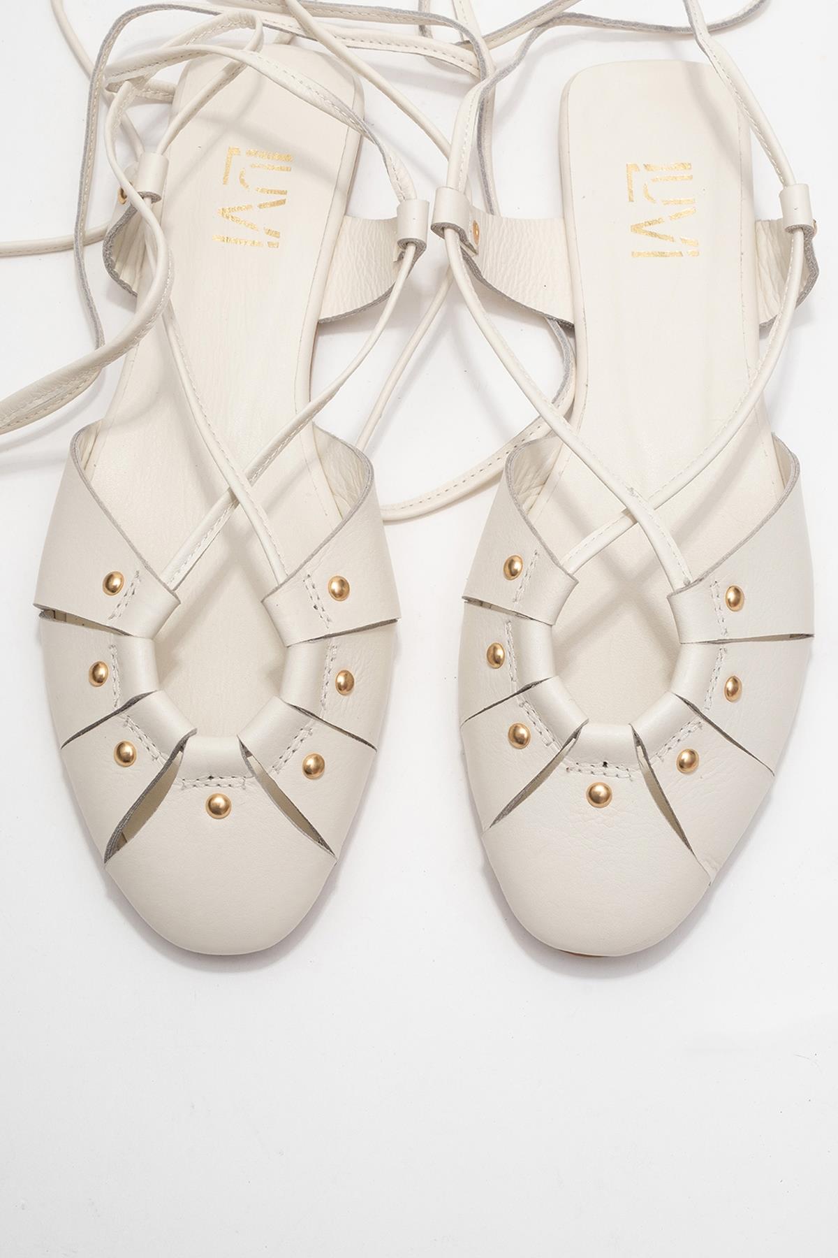 Daria - Off-White Genuine Leather Ankle Lace-Up Sandal (Women)