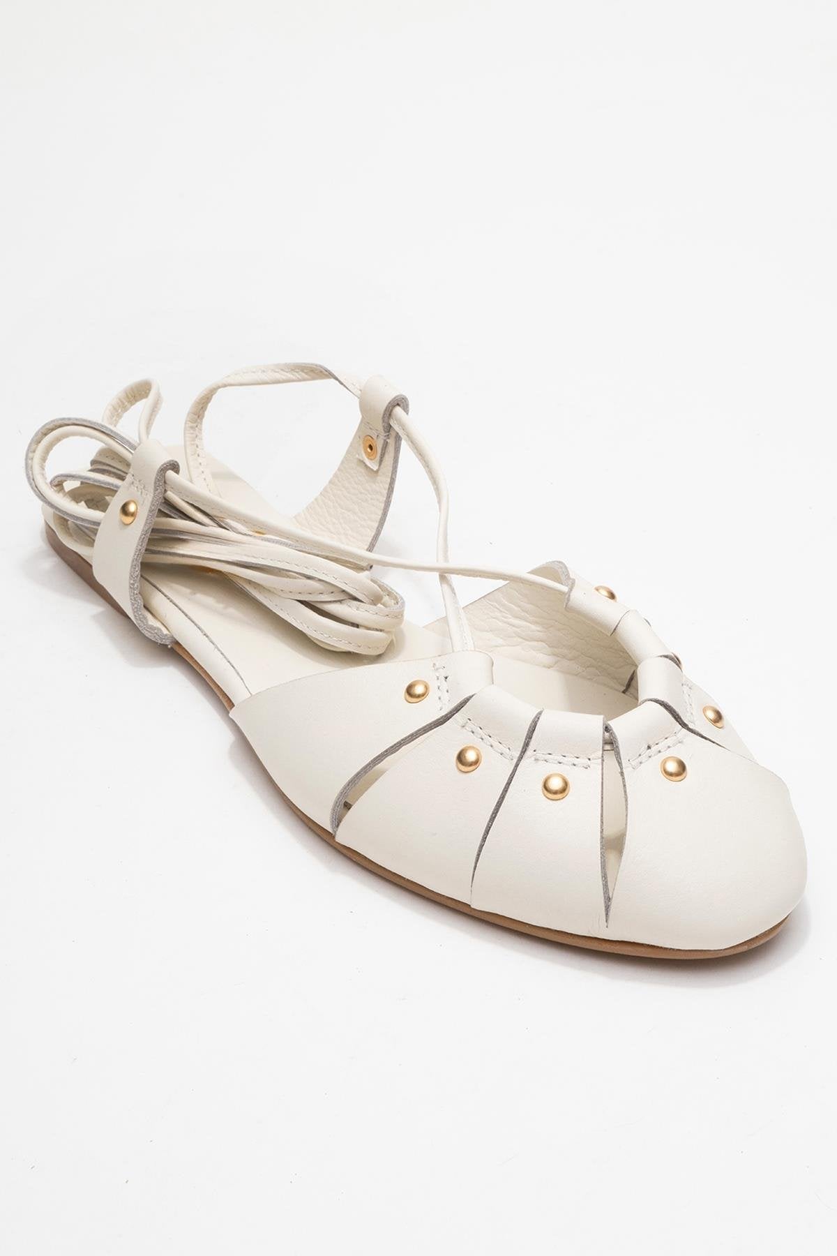 Daria - Off-White Genuine Leather Ankle Lace-Up Sandal (Women)