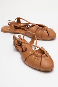 Daria - Cognac Genuine Leather Ankle Lace-Up Sandal (Women)