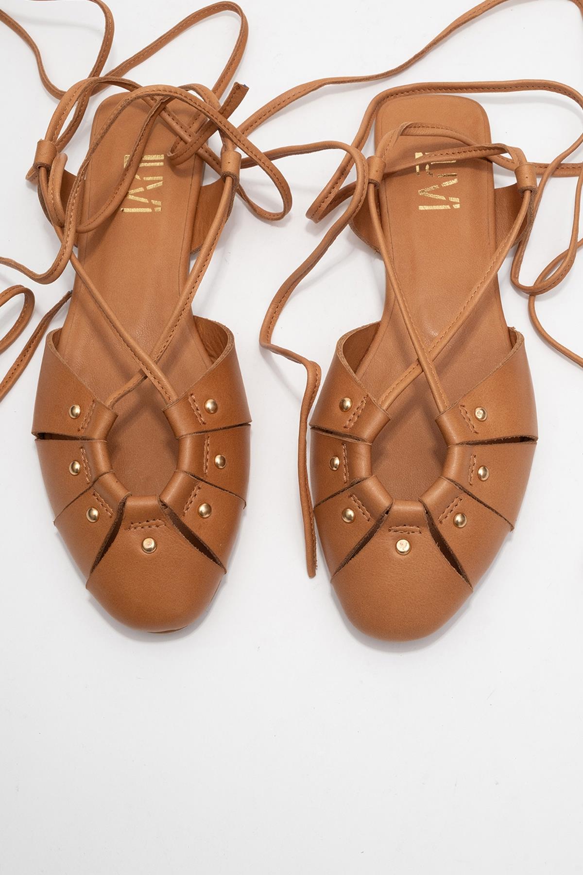 Daria - Cognac Genuine Leather Ankle Lace-Up Sandal (Women)