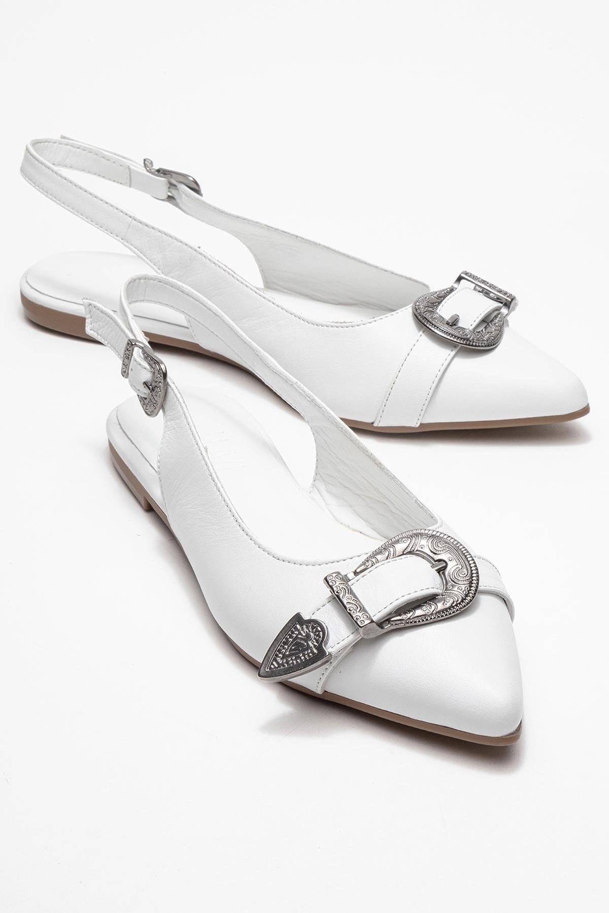 Dorothy - White Genuine Leather Pointed-Toe Buckle Sandal (Women)